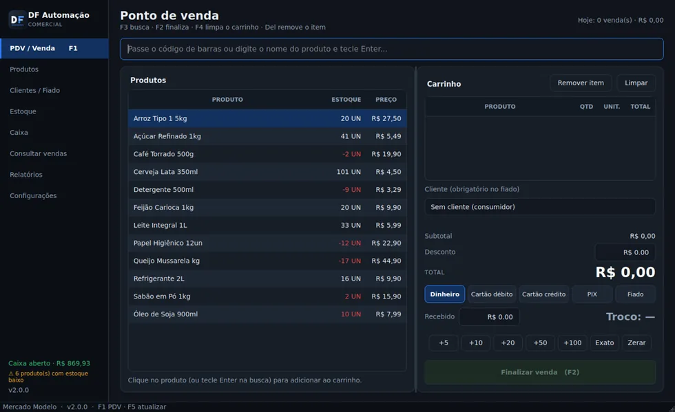 Tela de vendas do sistema DF Automação Comercial